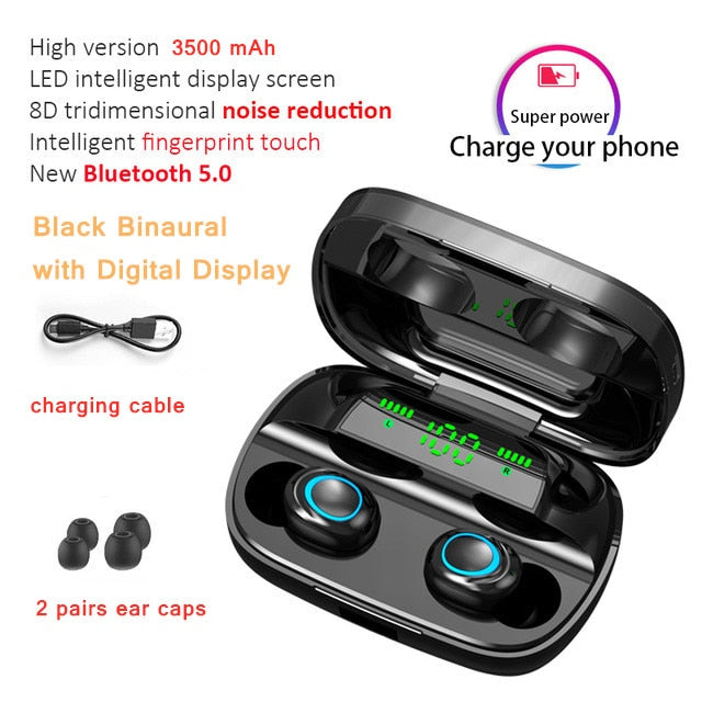 3500mAh LED Bluetooth s Earphones TWS  Sport Headset Noise Cancel
